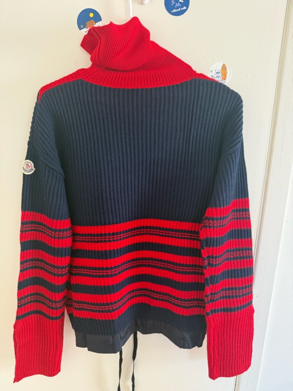 New Moncler roll neck stripped red and black sweater Size M - Picture 3 of 5